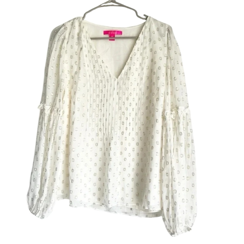 Lilly Pulitzer Size 14 Cleme Metallic-Dot Blouse - Picture 6 of 8